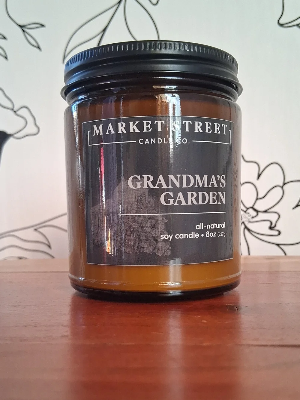 Market Street Grandma's Garden Soy Candle — Amber Glass with Black Lid 8oz